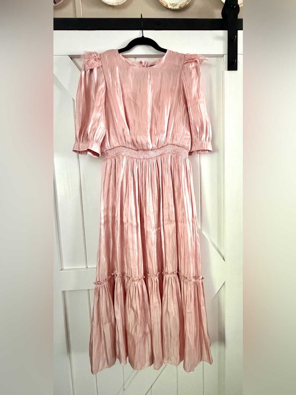 Vintage INA Blush Pink Stain Prairie Maxi Dress Large